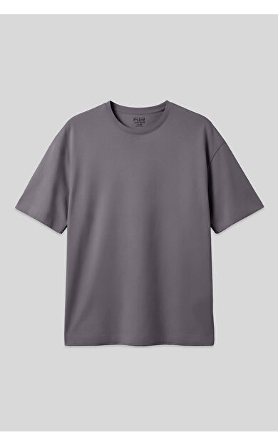 Koyu Gri Pamuklu Kalın Yumuşak Dokulu Oversize Fit Basic Erkek T-Shirt - 88377