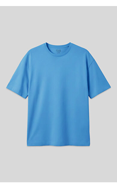 Petrol Mavi %100 Pamuk Kalın Yumuşak Dokulu Oversize Fit Basic Erkek T-Shirt - 88353