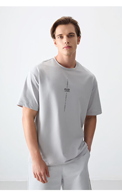 Taş Pamuklu Kalın Yumuşak Dokulu Oversize Fit Baskılı Erkek T-Shirt - 88373