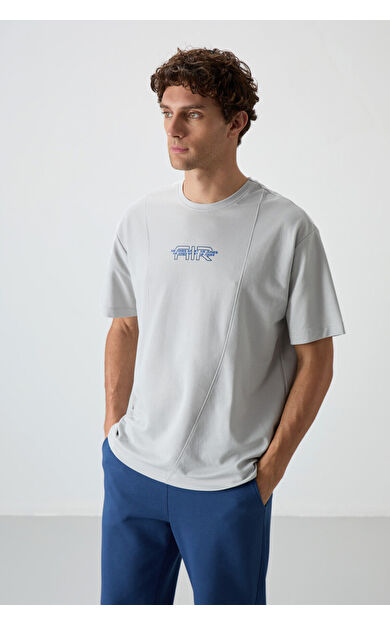 Taş Pamuklu Kalın Yüzeyi Dokulu Oversize Fit  Baskılı Erkek T-Shirt - 88372