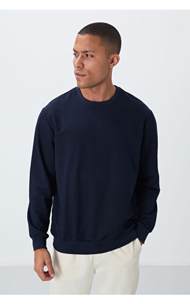 İndigo Pamuk Yumuşak Dokulu Standart Fit Basic Erkek Sweatshirt - 88363