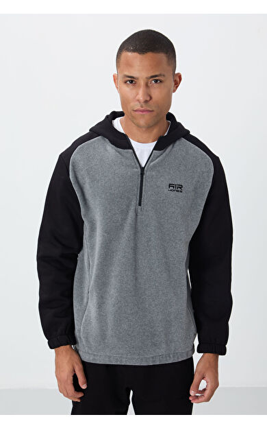 Ruby Gri Melanj Standart Kalıp Polar Erkek Sweatshirt - 88300