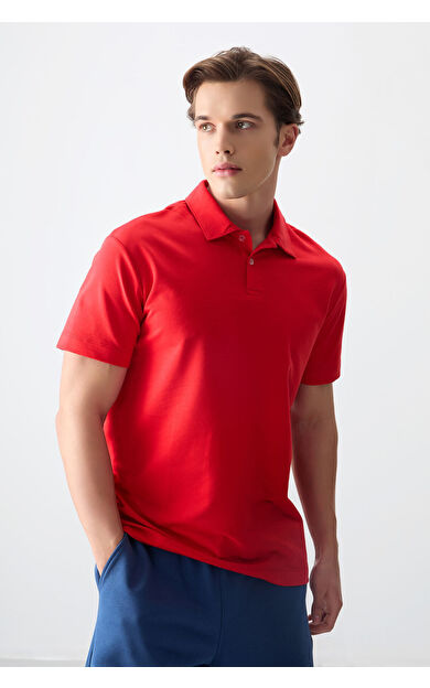 Fiesta Pamuklu Kalın Yumuşak Dokulu Polo Yaka Oversize Fit Basic Erkek T- Shirt - 88381