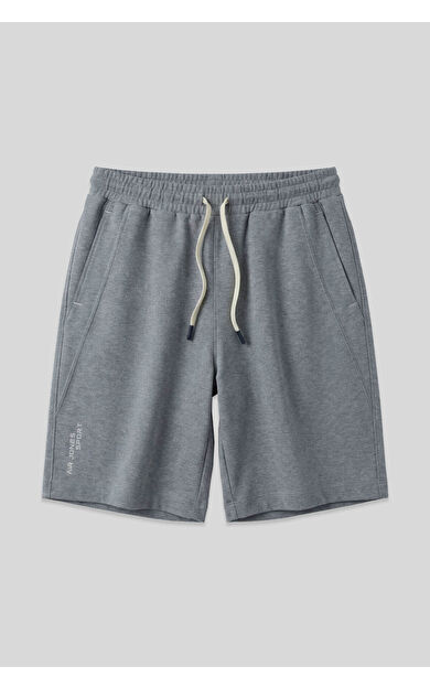 Gri Melanj Pamuklu Kalın Yumuşak Dokulu Standart  Fit Basic Erkek Şort  - 81278
