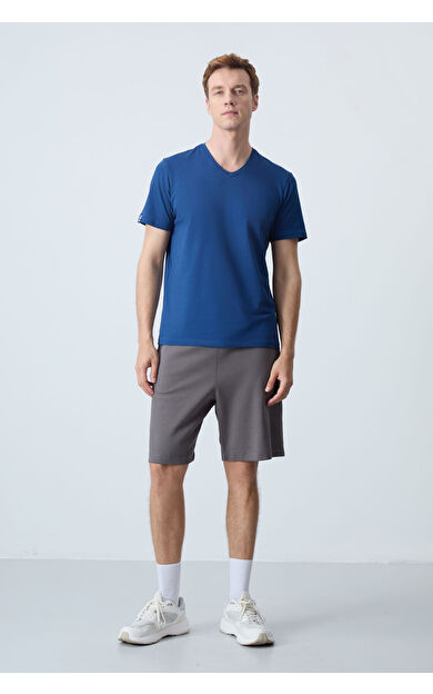 Koyu gri Pamuklu Kalın Yumuşak Dokulu Standart Fit Basic Erkek Şort  - 81275