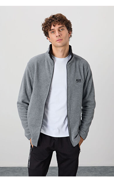 Hardy Gri Melanj Standart Kalıp Polar Erkek Sweatshirt - 88299