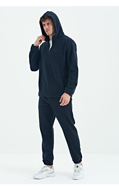 Hektor Lacivert Kapüşonlu Polar Erkek Eşofman Takım - 85227
