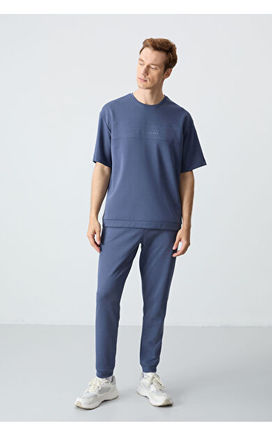 Petrol Pamuklu Kalın Yumuşak Dokulu Oversize Fit Basic Erkek Eşofman Takım - 85261