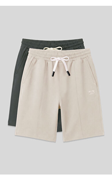 Standart Fit Basic 2li Paket Bej-Haki Erkek Şort - 81277