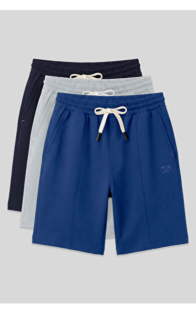 Standart Fit Basic 3lü Paket Lacivert-Taş-Parlament Melanj Erkek Şort - 81277