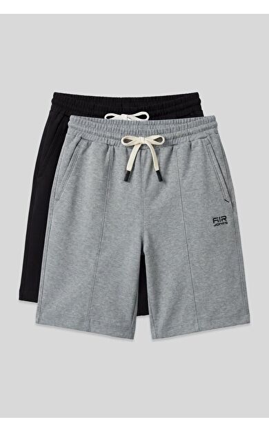 Standart Fit Basic 2li Paket Siyah-Gri Melanj Erkek Şort - 81277