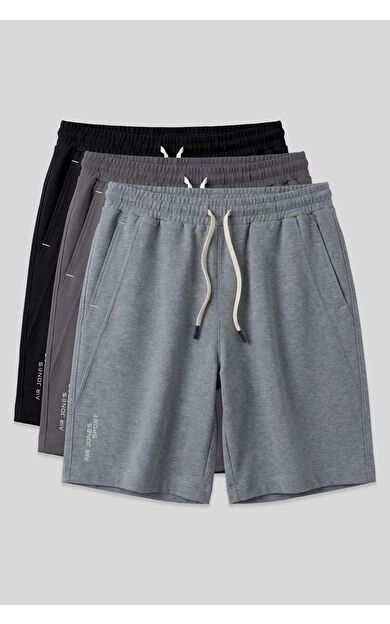 Standart Fit Basic 3lü Paket Siyah-Gri Melanj-Koyu Gri Erkek Şort - 81278
