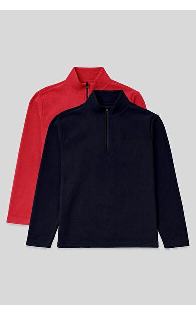 Standart Kalıp Dik Yaka 2li Paket Lacivert-Fiesta Erkek Polar Sweatshirt - 88310
