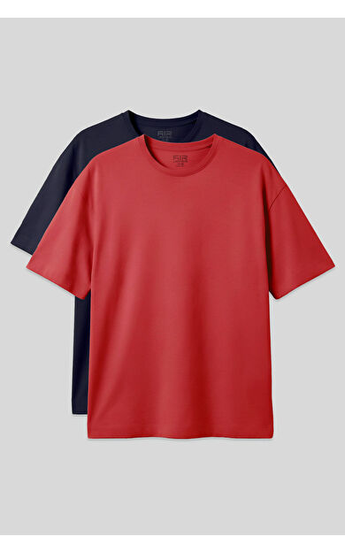 Oversize Fit Basic 2li Paket Lacivert-Fiesta Erkek T-Shirt - 88353