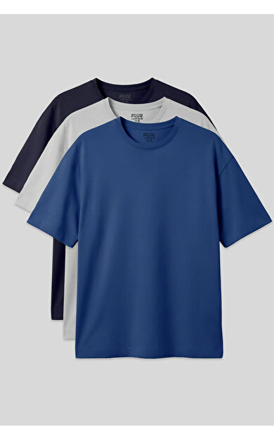 Oversize Fit Basic 3lü Paket Lacivert-Taş-Parlament Erkek T-Shirt - 88353