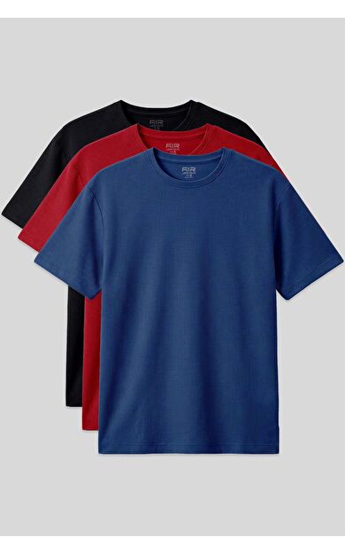 Oversize Fit Basic 3lü Paket Siyah-Kırmızı-Parlament Erkek T-Shirt - 88379