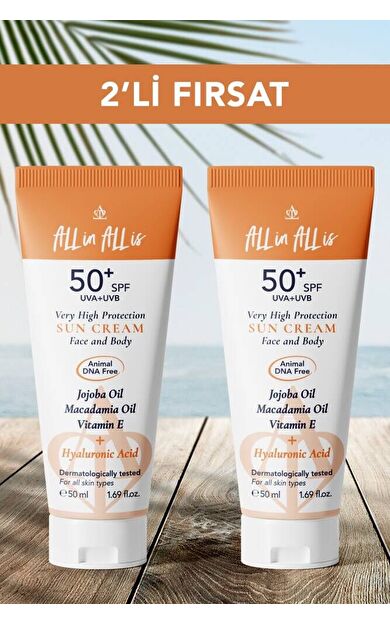 Hyalüronik Asit Ve Jojoba Yağı Içeren Spf 50+ Tüm Ciltler Için Yüksek Korumalı Güneş Kremi 2 Adet
