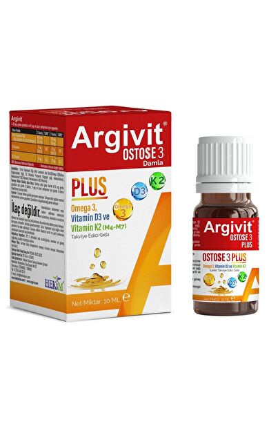 Argivit Ostosse3 Plus Omega-3 ve Vitamin D3 İçeren Takviye Edici Gıda 10 ml