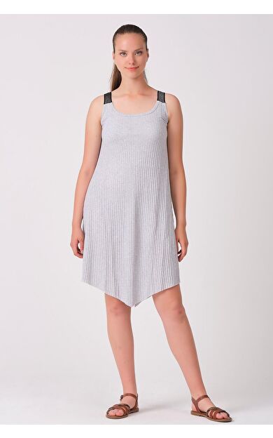 As Collection Gri Sim Askılı Salaş Kadın Elbise