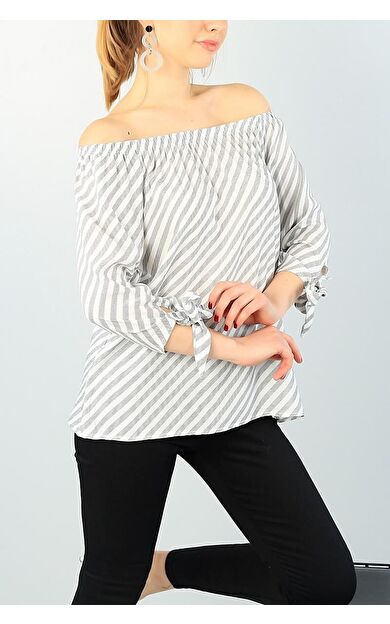 As Collection Krem Bağlamalı Kol Dokuma Kadın Bluz MB62604