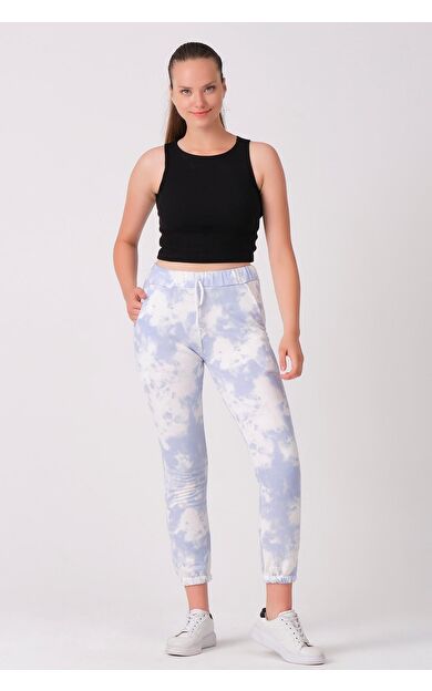 As Collection Mavi Pamuklu Beli Lastikli Kordonlu Kadın Eşofman Altı