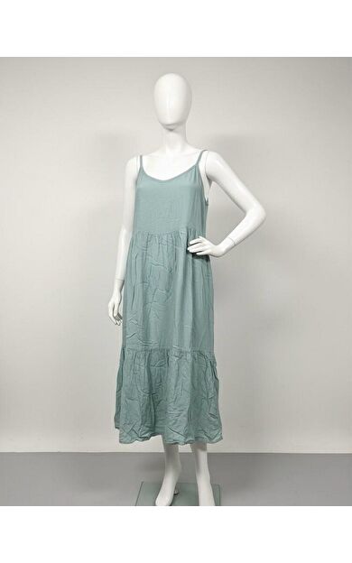 As Collection Siyah Pamuklu Viskon Kumaş Askılı Midi Boy Kadın Elbise