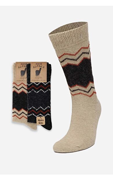 Aytuğ Erkek Alpaka Yünü Kışlık 2 Çift Soket Çorap Bej-Kahverengi