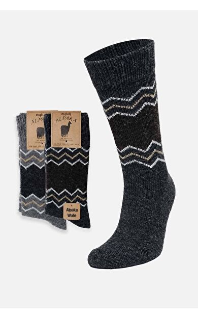 Aytuğ Erkek Alpaka Yünü Kışlık 2 Çift Soket Çorap Gri-Antrasit