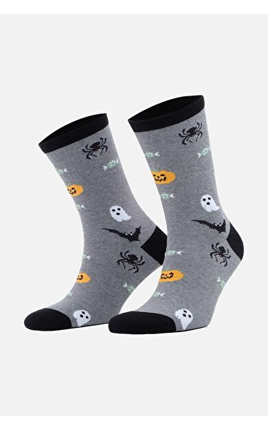 Aytuğ Erkek Pamuklu Halloween Temalı Soket Çorap Gri