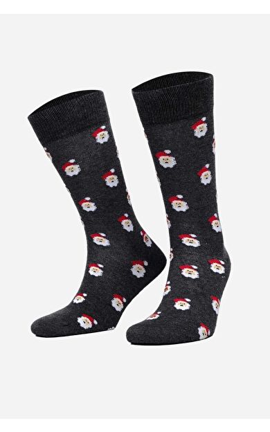 Aytuğ Erkek Pamuklu Tekli Yılbaşı Temalı Çorap Antrasit