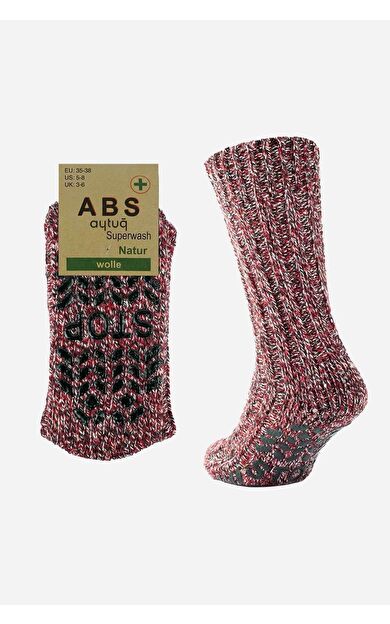 Aytuğ Kadın Merino Yünü Cold Blocker Kışlık Kaydırmaz Tabanlı Soket Çorap Kırmızı