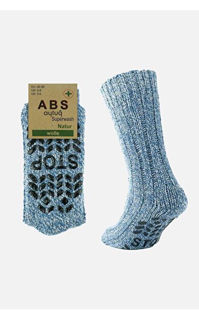 Aytuğ Kadın Merino Yünü Cold Blocker Kışlık Kaydırmaz Tabanlı Soket Çorap Mavi