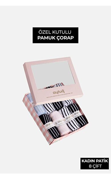 Aytuğ Kadın Pamuklu 8 Çift Özel Kutulu Havlu Patik Çorap Çok Renkli