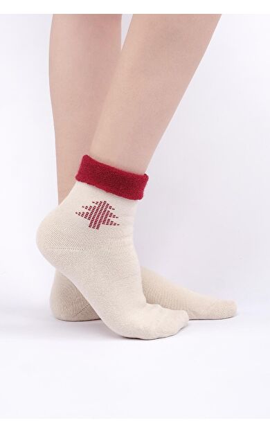 Aytuğ Kadın Pamuklu Tekli Kıvrık Yılbaşı Temalı Çorap Ekru