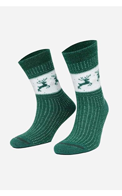 Aytuğ Kadın Peluş Termal Tekli Geyik Desenli Yılbaşı Temalı Çorap Geyik Desenli