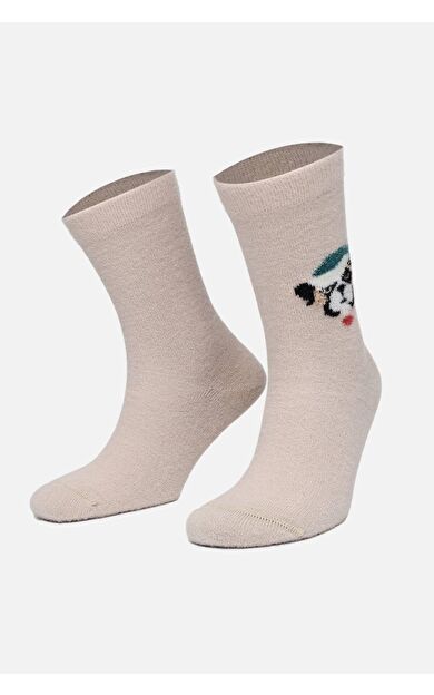 Aytuğ Kadın Peluş Termal Tekli Köpek Desenli Yılbaşı Temalı Çorap Köpek Desenli