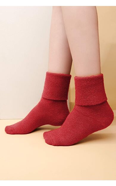 Aytuğ Kadın Soft Peluş Termal Tekli Soket Çorap Kırmızı