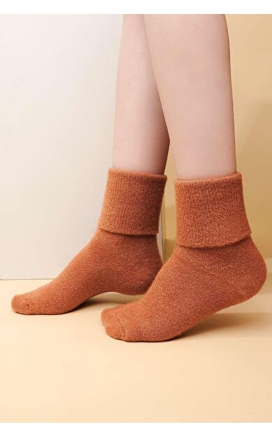 Aytuğ Kadın Soft Peluş Termal Tekli Soket Çorap Kiremit