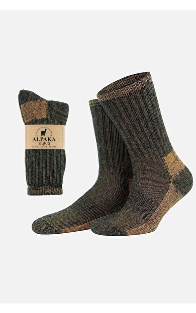 Aytuğ Unisex Alpaka Yünü Havlu Kışlık Soket Çorap Antrasit-Turuncu