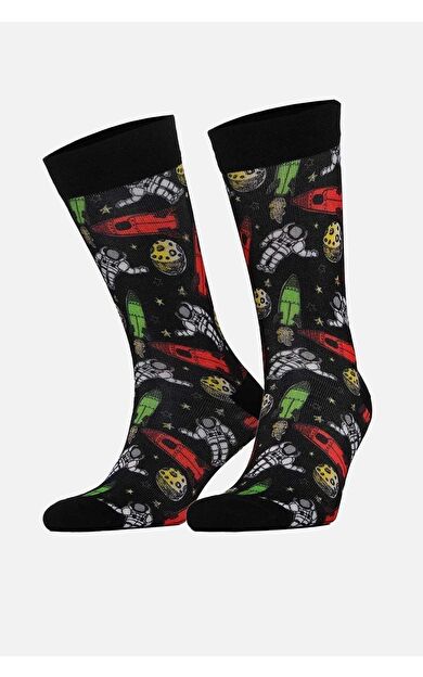 Aytuğ Unisex Pamuklu Astronot Desenli Eğlenceli Soket Çorabı Astronot Desenli