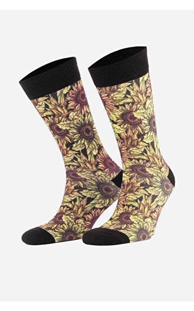 Aytuğ Unisex Pamuklu Çiçek Desenli Eğlenceli Soket Çorabı Çiçek Desenli
