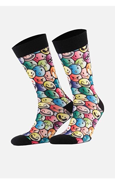 Aytuğ Unisex Pamuklu Emoji Desenli Eğlenceli Soket Çorabı Emoji Desenli