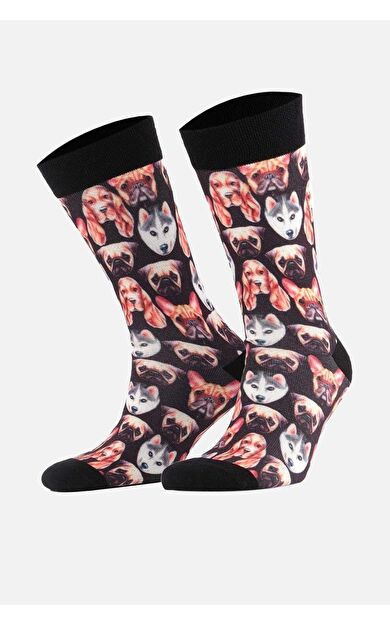 Aytuğ Unisex Pamuklu Köpek Desenli Eğlenceli Soket Çorabı Köpek Desenli