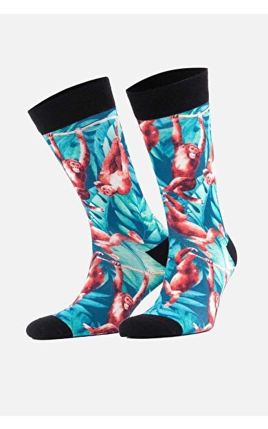 Aytuğ Unisex Pamuklu Maymun Desenli Eğlenceli Soket Çorabı Maymun Desenli