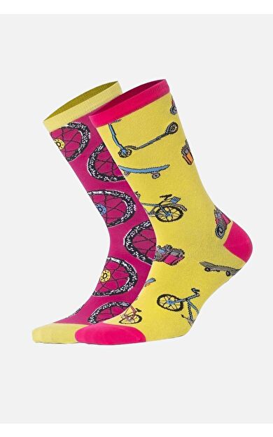 Aytuğ Unisex Pamuklu Tekli Bisiklet Desenli Eğlenceli Soket Çorabı Bisiklet Desenli