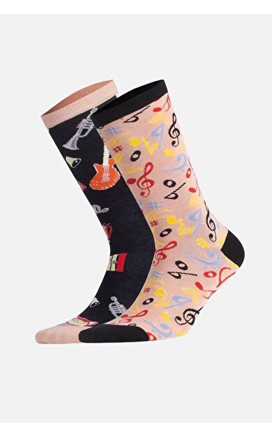 Aytuğ Unisex Pamuklu Tekli Müzik Desenli Eğlenceli Soket Çorabı Müzik Desenli