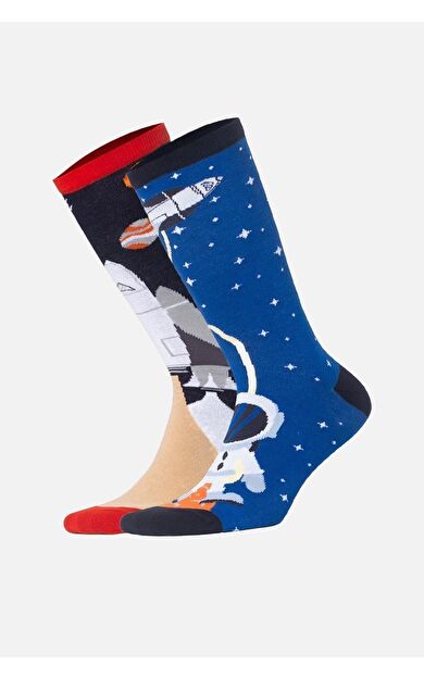 Aytuğ Unisex Pamuklu Tekli Uzay Desenli Eğlenceli Soket Çorabı Uzay Desenli
