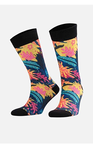 Aytuğ Unisex Pamuklu Yaprak Desenli Eğlenceli Soket Çorabı Çok Renkli