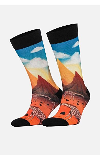 Aytuğ Unisex Pamuklu Zürafa Desenli Eğlenceli Soket Çorabı Zürafa Desenli