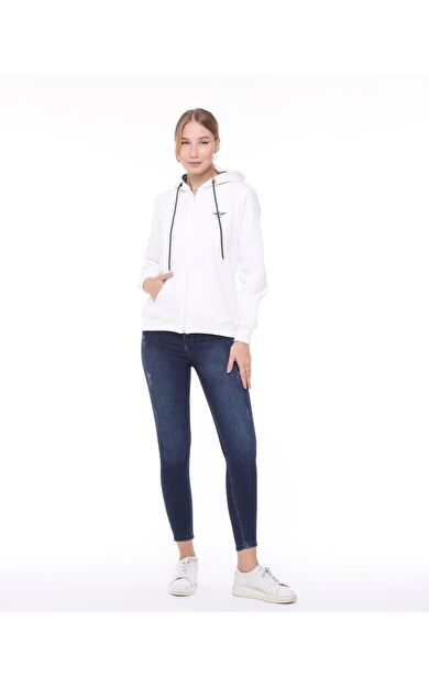 Backpacker Kadın Sweatshirt Kapüşonlu Fermuarlı Ekru